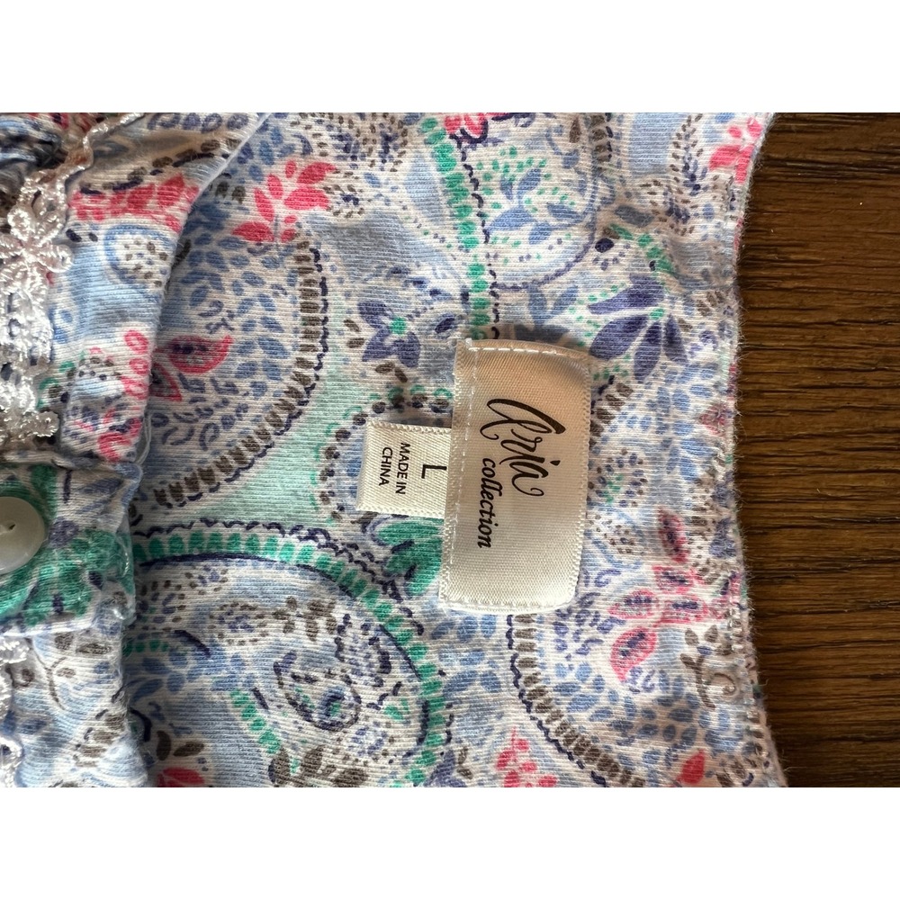 Aria Collection Nightgown 100% Cotton Jersey Paisley Blue Pink Romantic L 12-14 - Picture 3 of 7